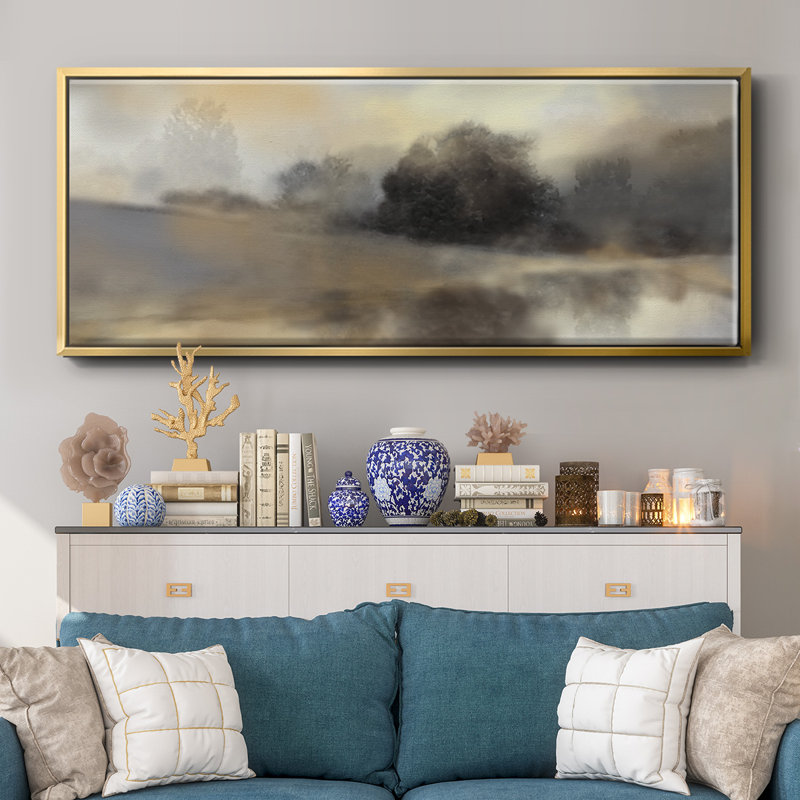 Misty Pond- Framed Canvas, 20" H x 50" W