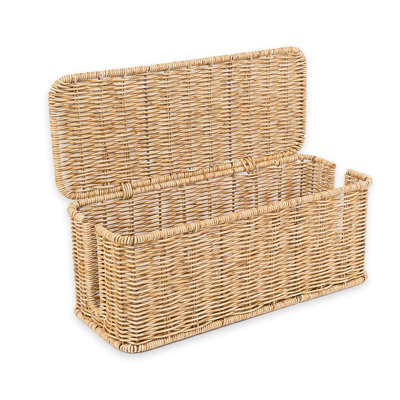 Cable Management Box, Handmade Rattan Cable Organizer With 2 Open Slots, Cord Hider For Power Strip, Router & USB Hub, Natural
