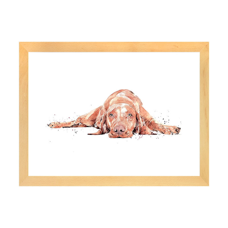 Vizsla Flat Out par EdsWatercolours - Imprimé, H 16 po x l 24 po x P 1 po, Toile avec cadre en bois beige, Blanc
