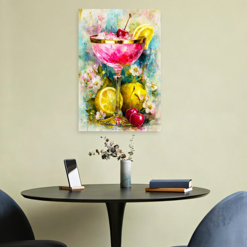 «Rose Summer Cocktail», art élégant de cerisier coloré et coloré, H 24 po x l 16 po