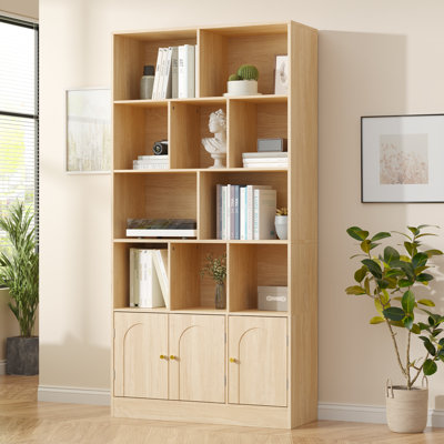 71" Tall Bookshelf With 10 Cubes And 3 Doors, 4-tier Bookshelf, Open Shelf Bookcase With Cabinet, Modern Cube Storage Organizer For Living Room, And Office, White