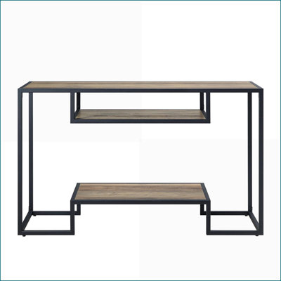 Table basse industrielle en chêne rustique et noir avec rangement, structure KD pour un assemblage facile
