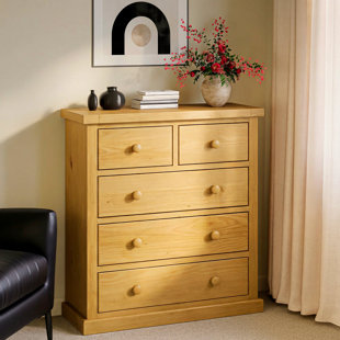 Chunky Solid Wood 90cm W 5 - Drawer Chest of Drawers