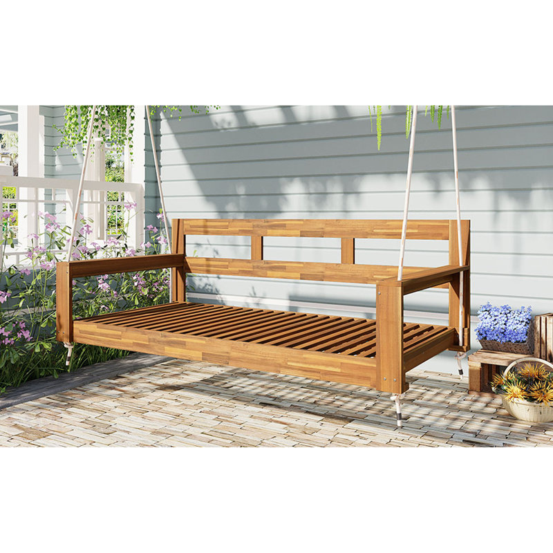 Structure de lit de jour de balançoire de véranda en bois d'acacia durable avec 4 cordes de suspension pour la détente en plein air