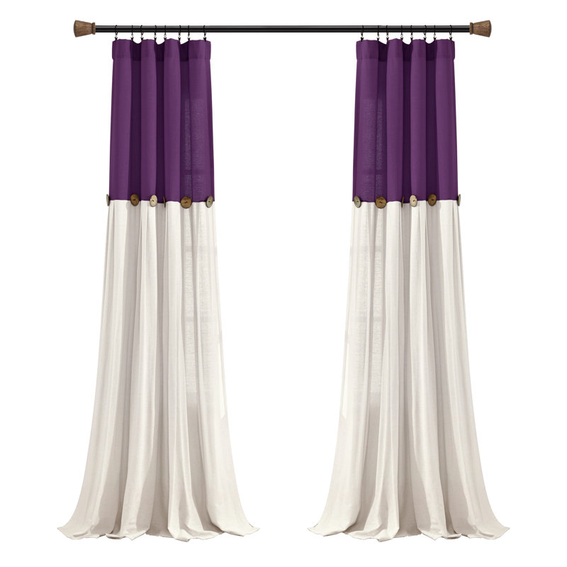 Semi Sheer Curtain Single Panel, Width 102 x Drop 213 cm, Purple/White