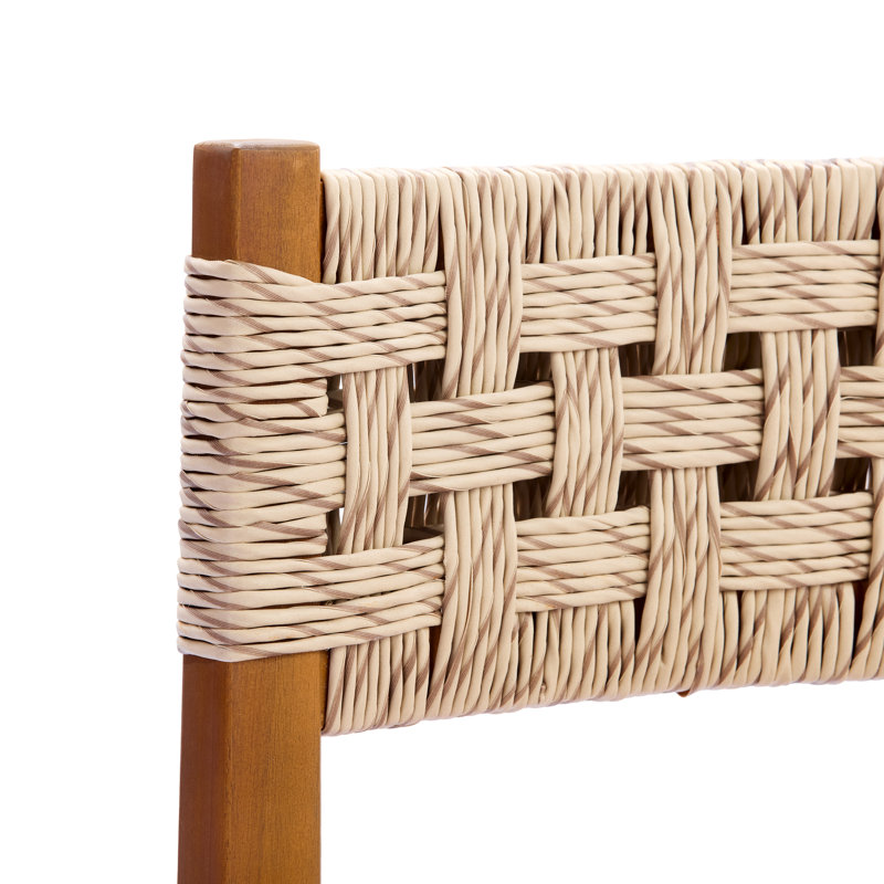 Ensemble repas 5 pièces en bois d'acacia avec osier tissé à la main Capri, Osier / teck gris clair