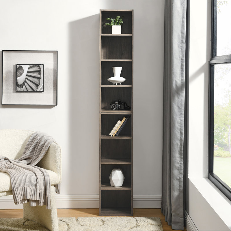 Étagère de rangement multimédia à 8 niveaux, armoire de rangement compacte CD DVD avec tablettes réglables, bibliothèque haute étroite pour le bureau à domicile, bibliothèque multifonctionnelle à deux étages