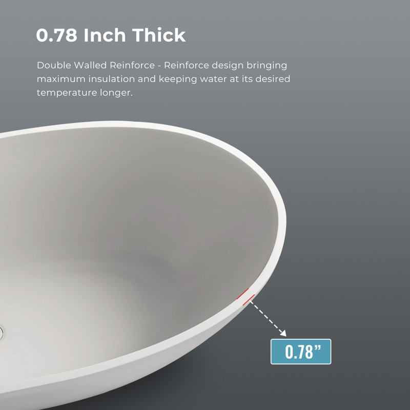 63" Freestanding Soaking Solid Surface Stone Resin Bathtub with Integrated Overflow and Pop-up Drain