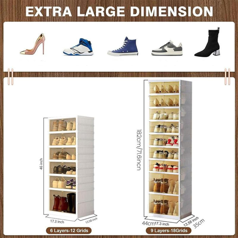 Tall 2-Tier + Short 7-Tier Shoe Rack Easy-to-install Plastic Shoe Cabinet One-piece Foldable Shoe Organizer