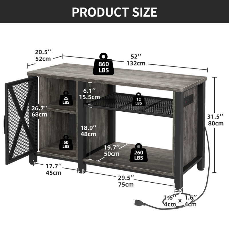 Gray Heavy Duty Metal Aquarium Stand with Cabinet and Power Outlets