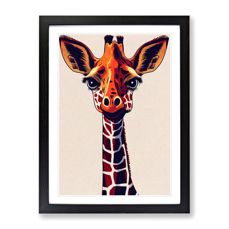 Animated Giraffe - Single Picture Frame Print, Black , 34cm H x 25cm W x 2cm D