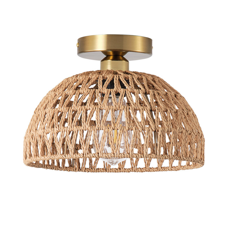 Plafonnier réglable en fer brun à 1 lampe avec corde de papier