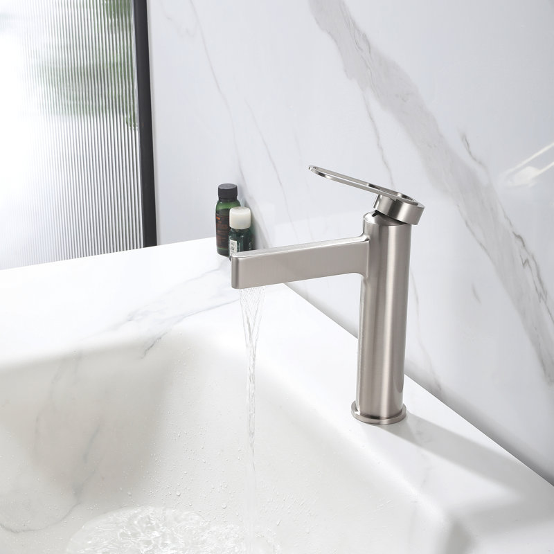 7.6" Height Modern Solid Brass Single Handle Bathroom Vessel Sink Faucet With Removable Aerator, 3.4GPM, Brushed Nickel