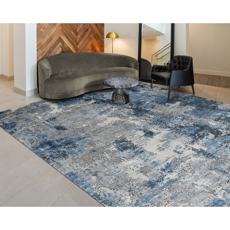 Hand Knotted Area Rug in Blue/Beige, Runner 2'6" x 8'