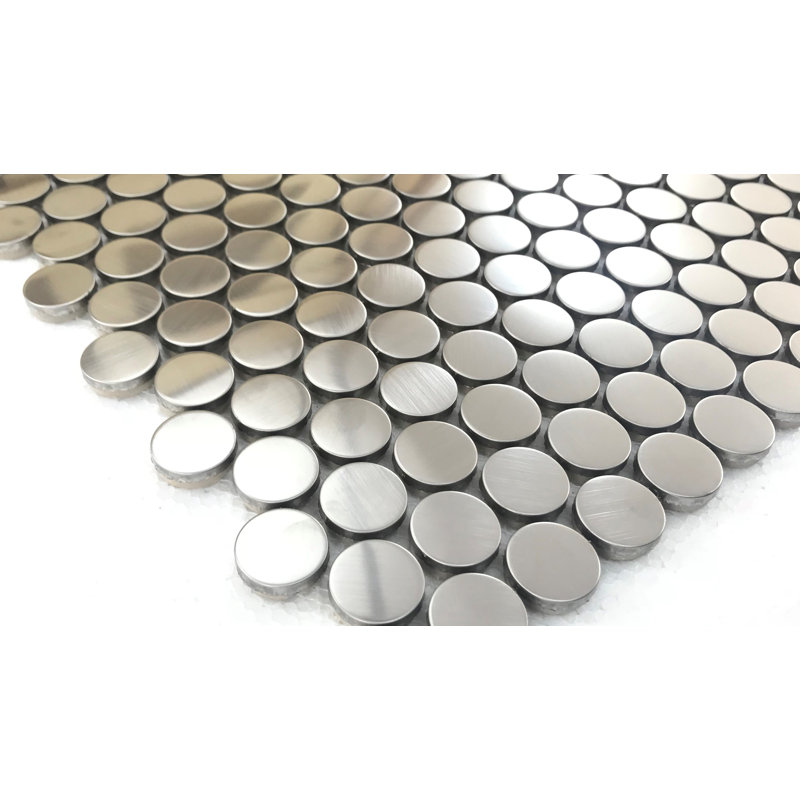 1" x 1" Metal Penny Mosaic Tile, Silver