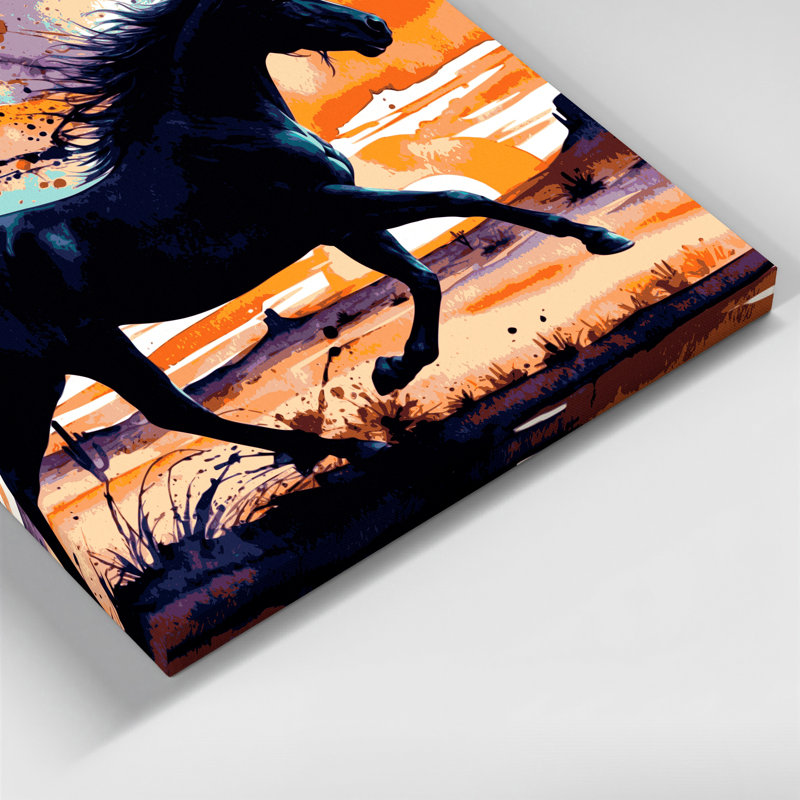 «Southwestern Cowboy Horse Silhouette 70», art mural sur toile mauve, H 24 po x l 36 po