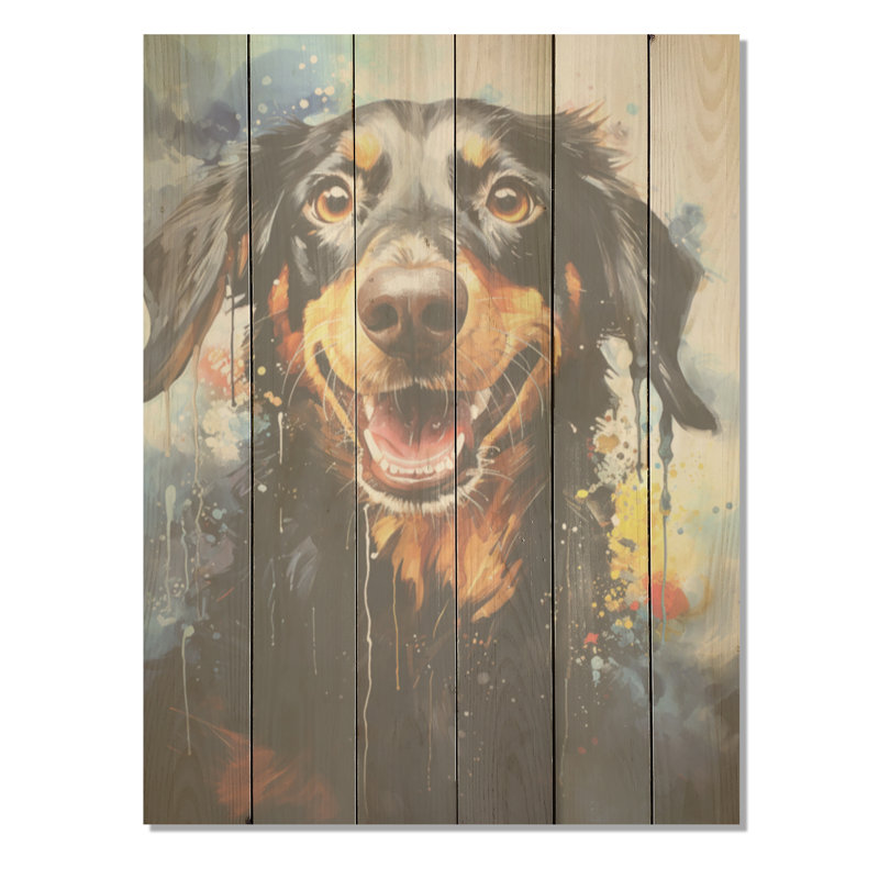 Dachshund Delight - Chien, art mural sur bois de pin naturel, H 32 po x l 24 po