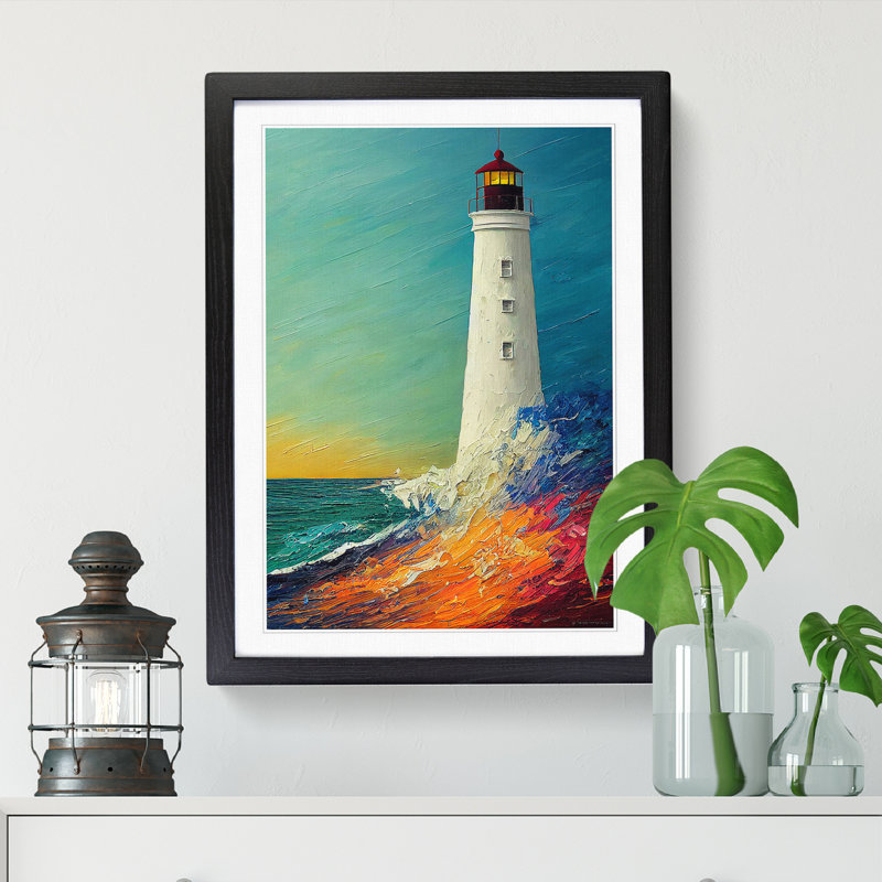 Lighthouse Painted Vol.1 - Picture Frame Print, 64cm H x 46cm W x 2cm D, Oak