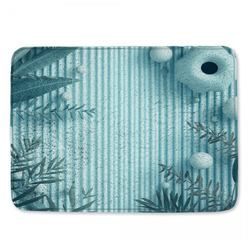 Tapis de bain à rayures bleues, L 24 po x L 17 po