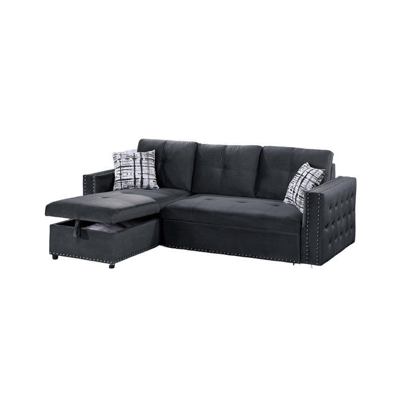 Canapé modulaire convertible en velours noir avec canapé-lit et canapé-lit, Black