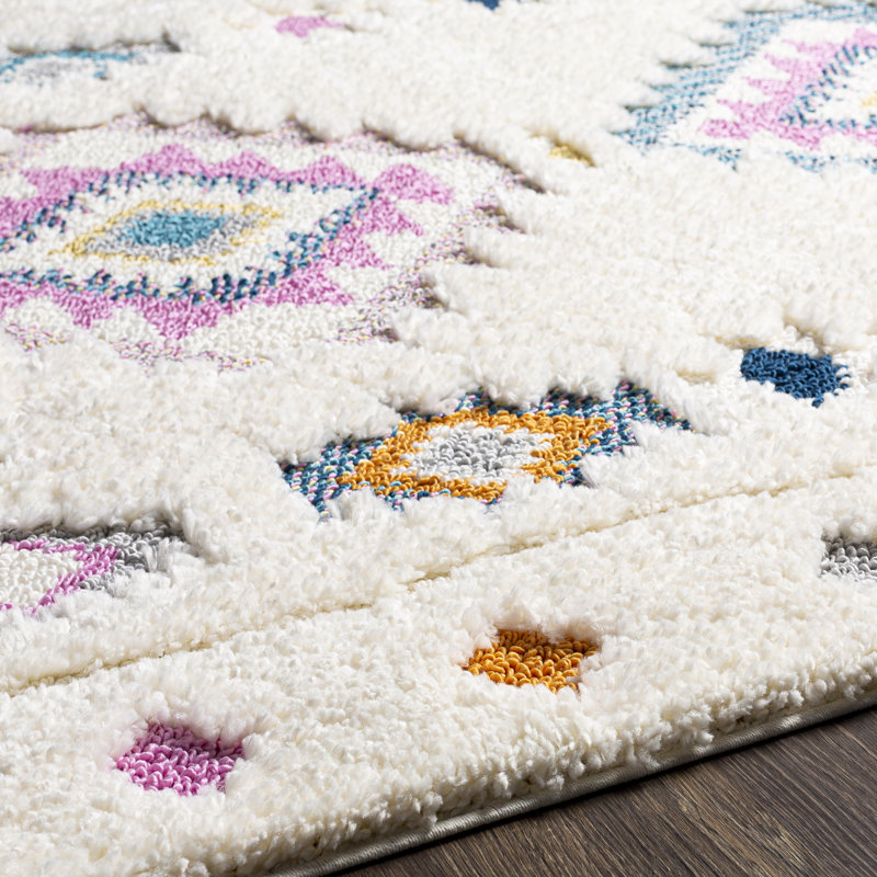 Diemer Machine Woven Blue/Cream/Pink Area Rug, Rectangle 6'7" x 9'