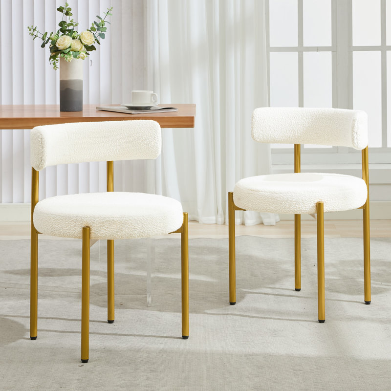 Chaise de salle à manger rembourrée Modern, 2, Doré, Blanc, crème