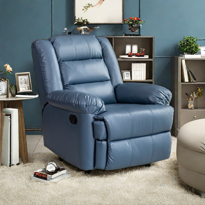 Tazeem Swivel Recliner, Light Blue Leather Match