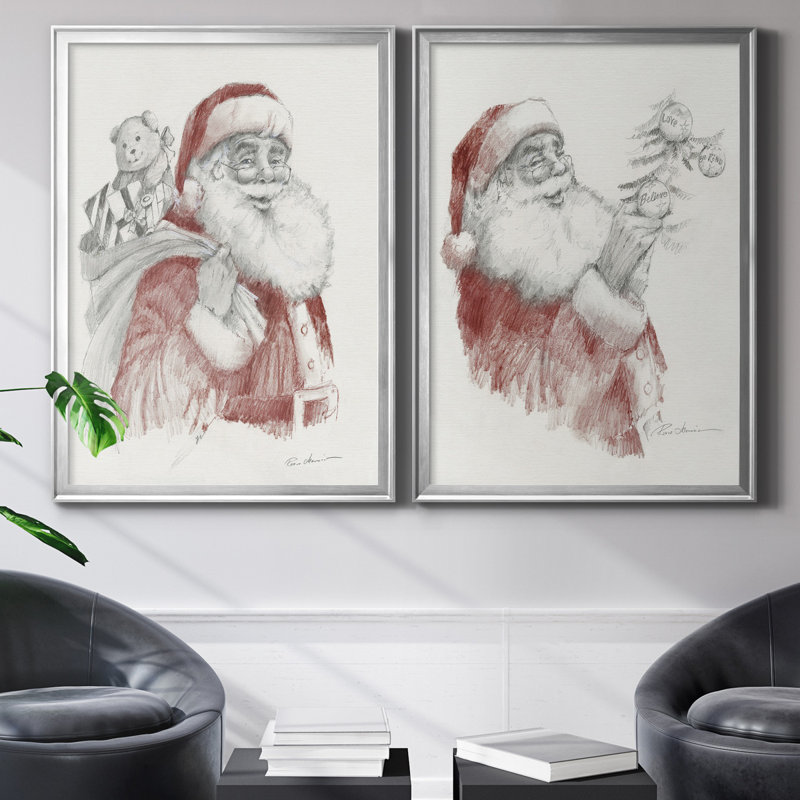 Prêt pour Noël - ensemble de 2 reproductions d'art, H 22,5 po x l 61 po x P 1,5 po, Toile encadrée argentée, Pas de tapis
