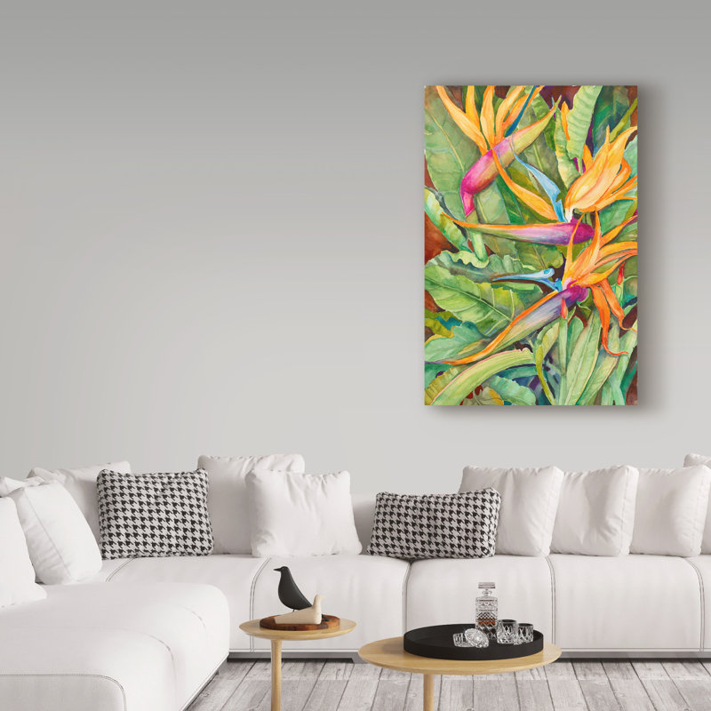 « oiseaux of paradise », reproduction de peinture à l’acrylique sur toile tendue, H 19 po x l 12 po x P 2 po