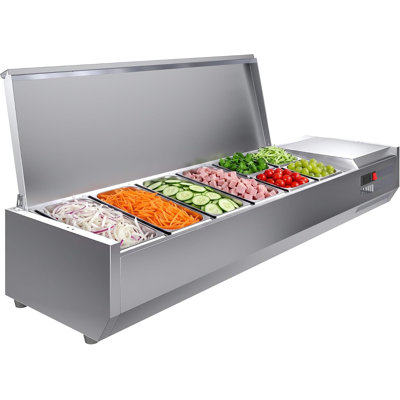 Refrigerated Prep Station 130W, Salad & Pizza Topping Table with 1/3 & 1/6 Pans, Stainless Steel, Digital Thermostat for Restaurant