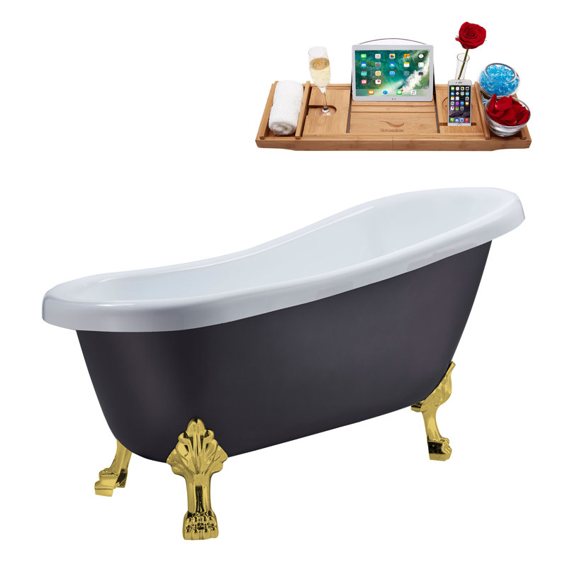 61'' x 27.6'' Soaking Acrylic Bathtub, Polished Gold, Matte Pink