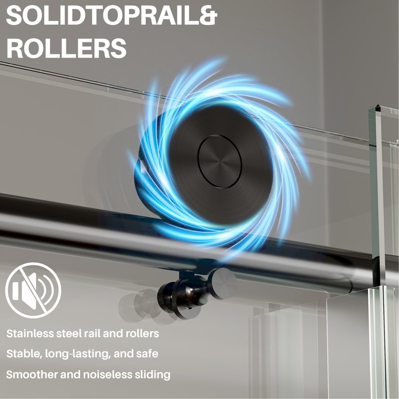 Frameless Shower Door, 44-48 In W X 75 In H,Sliding Shower Door With 5/16"(8Mm) Clear Tempered Glass Shower Door,Explosion-Proof Film Nano Coating,Easy To Clean,Matte Black