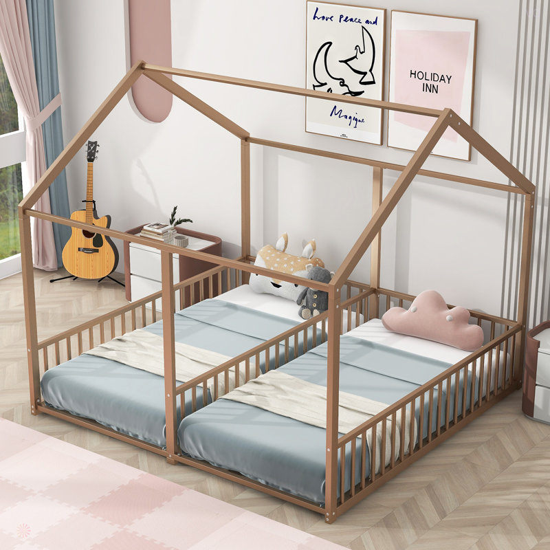 Metal House Platform Beds, Two Shared Beds