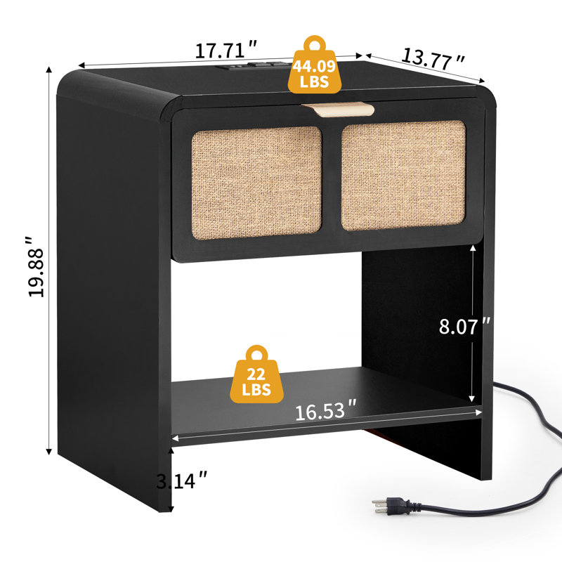 Table de bout avec station de charge, Noir