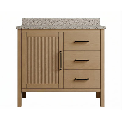 Kellian l 36 po x P 21 po Meuble-lavabo en chêne et comptoir en granite avec sous-comptoir simple rectangulaire