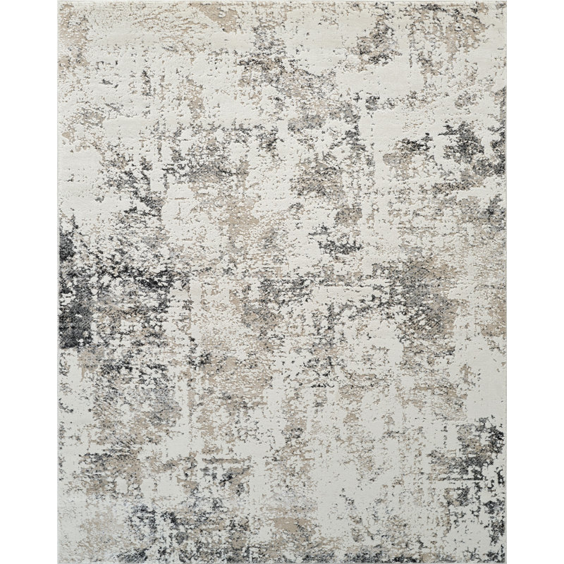 Haldon High-Low Abstract Area Rug, Rectangle 8'9" x 11'10", Beige/Black