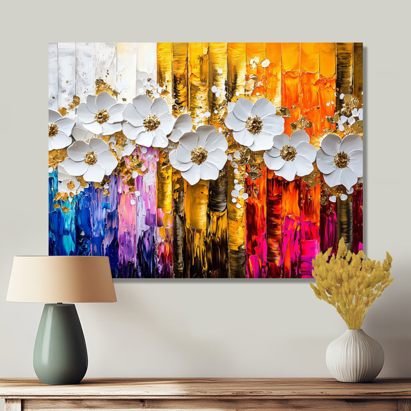 «Abstract Botanical Rainbow Of Flowers I», reproduction d'art abstrait, H 24 po x l 32 po, Toile tendue, Ne s’applique pas
