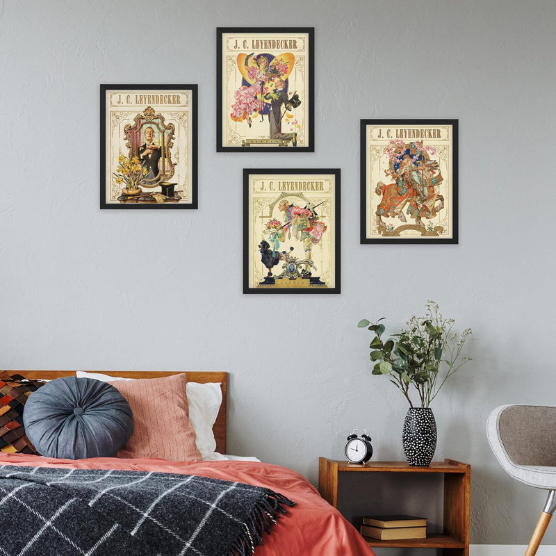 «Leyendecker Still Life Portraits Classic», reproduction d'art encadrée sur papier, 4 pièces, Noir