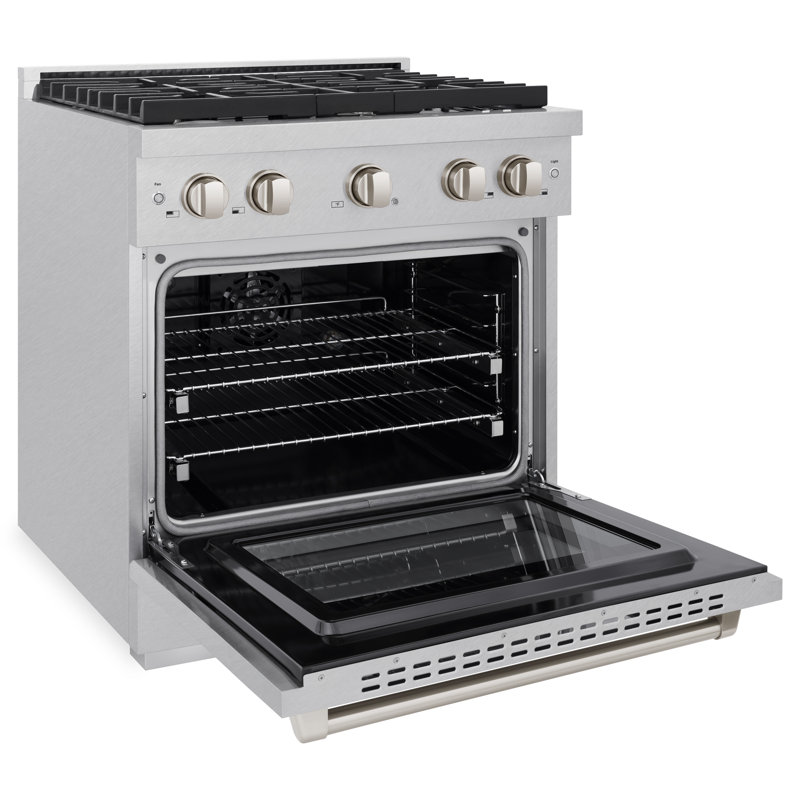 ZLINE 30" Paramount Dual Fuel DuraSnow® Stainless Range w/ 4 Burners & Convection Oven (SDRS-30), Silver / Brown