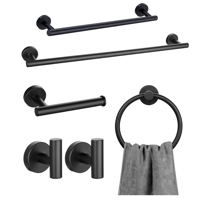 Ensemble de quincaillerie de salle de bain 6 pièces, Noir mat