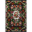 Tapis décoratif moderne rouge-rose à motif floral et rose à franges-110041811