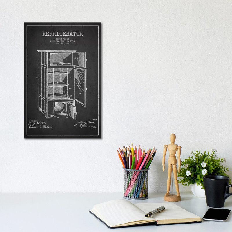 Refrigerator Charcoal Patent Blueprint by Aged Pixel - Gallery-Wrapped Canvas Giclée on Canvas, No Frame