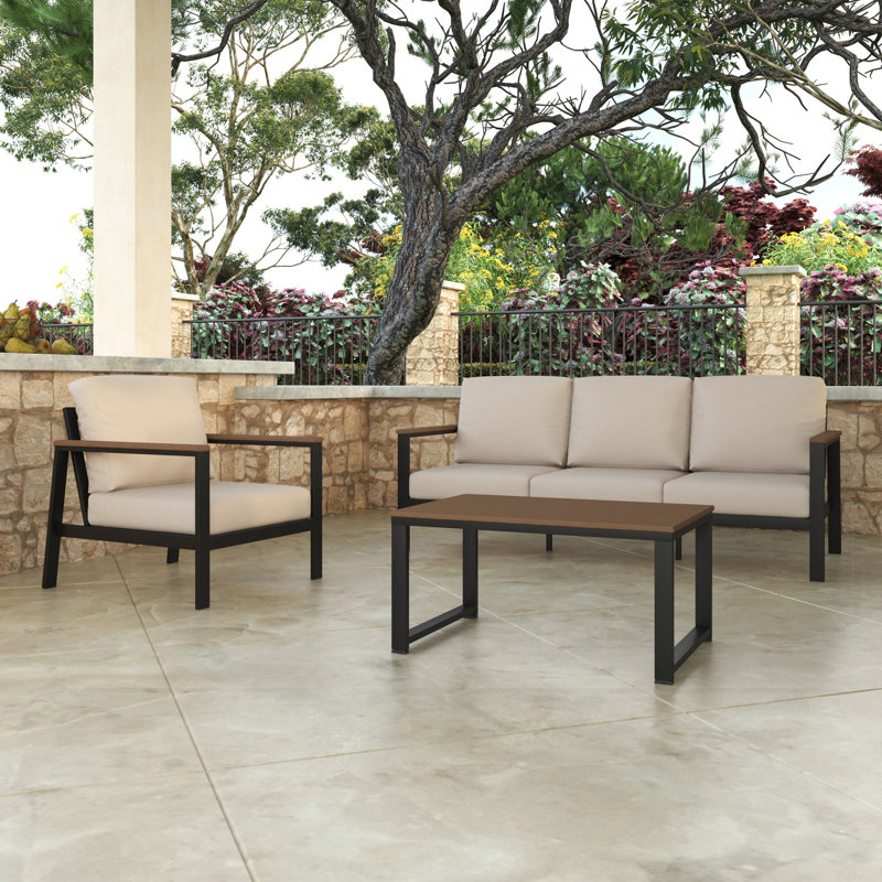 Townsend 3 Piece Sofa Seating Group with Sunbrella® Cushions, Cast Silver Sunbrella®