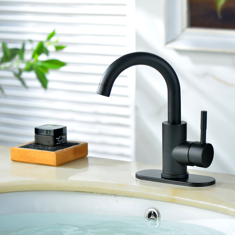 Single-Hole Single-Handle Bathroom Faucet Vessel Sink Faucet with Deck Plate, Black