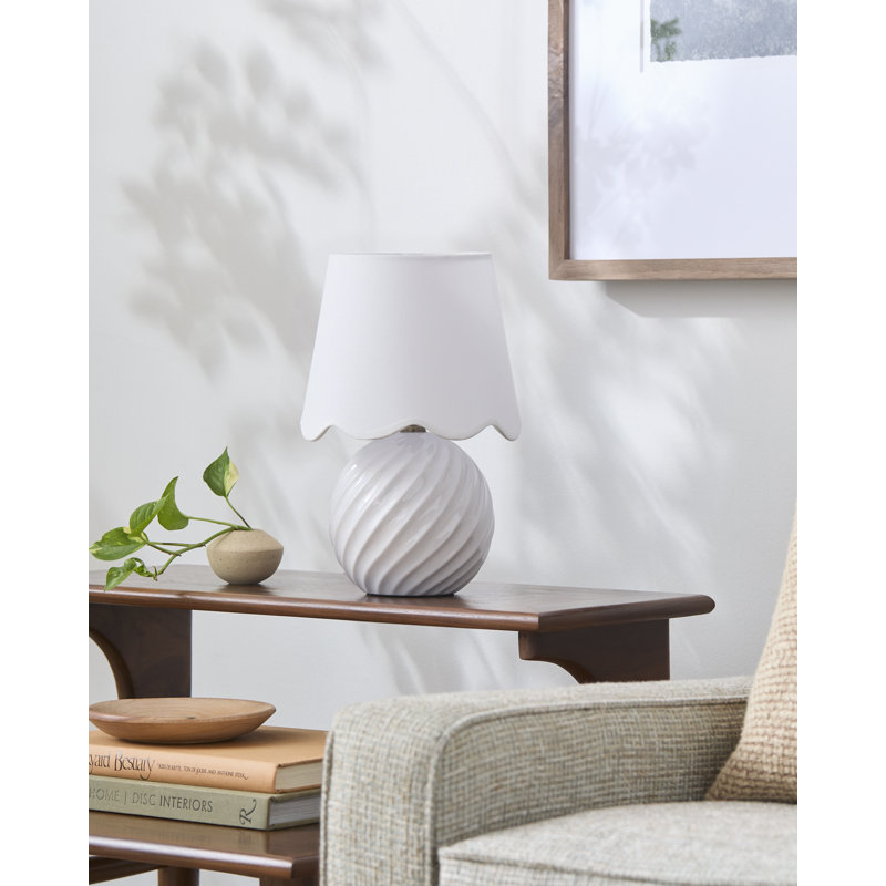 Wyatan Table Lamp, White, White Linen