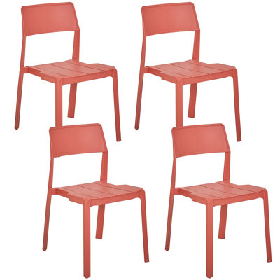 Outdoor Patio Dining Chairs Set Of 4, Stackable Plastic/Resin Side Chair For Indoor Outdoor, 4 Pieces Bistro Chairs For Balcony, Garden, Backyard by George Oliver