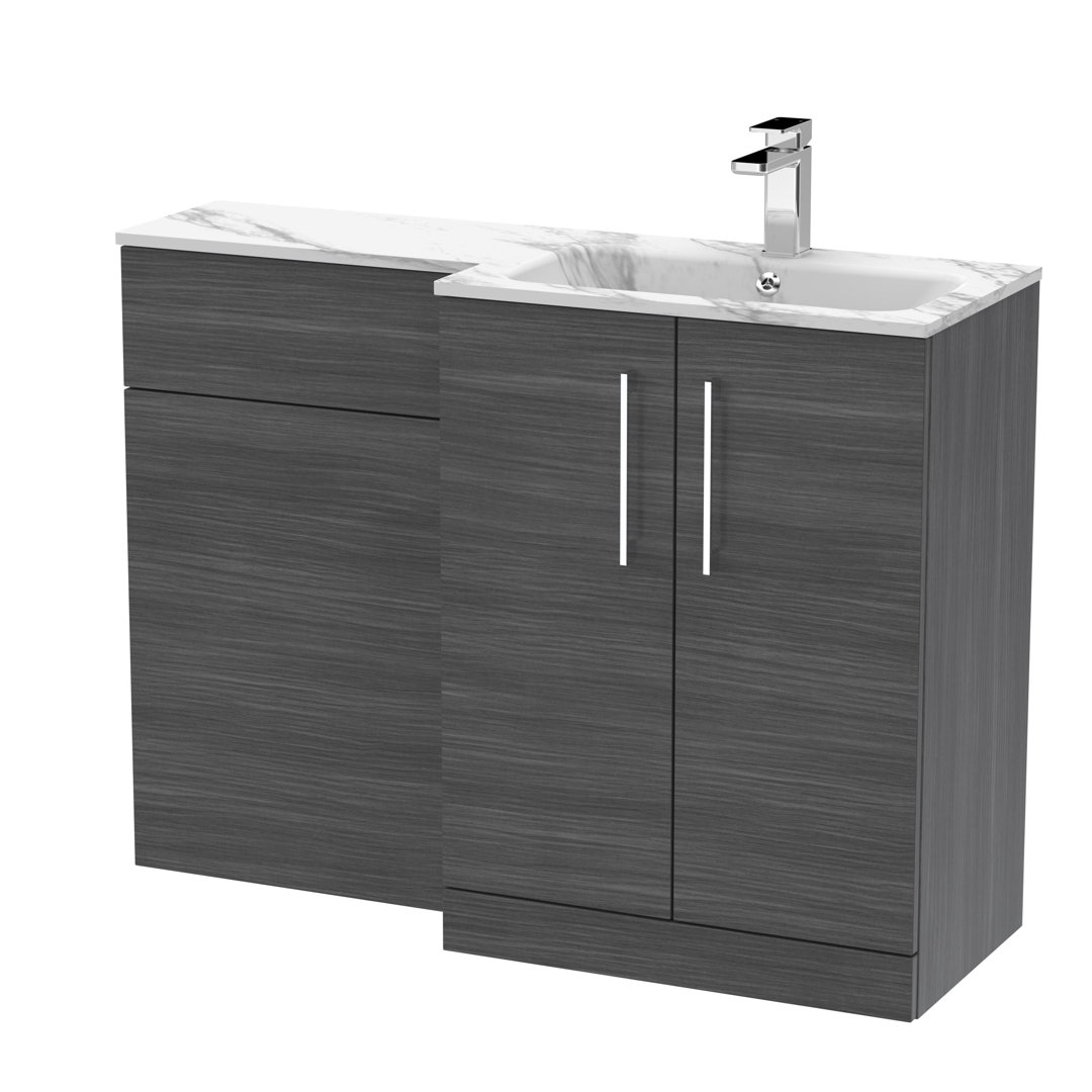 Nuie Anthracite Woodgrain Arno Right Hand Toilet Suite And Carrera Marble Stone Basin | | Mfc | 1100Mm - Image 2