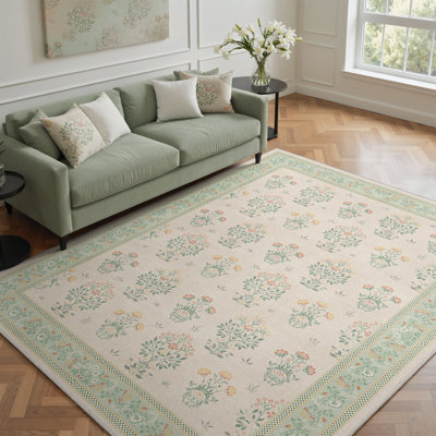 Tapis oriental oriental vert lavable à la machine lavable à la machine