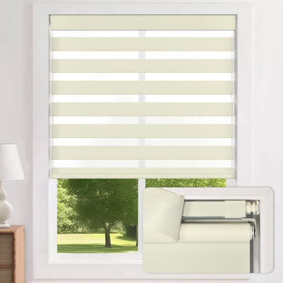  No Drill Zebra Blinds for Windows 40"W x 64"H, White
