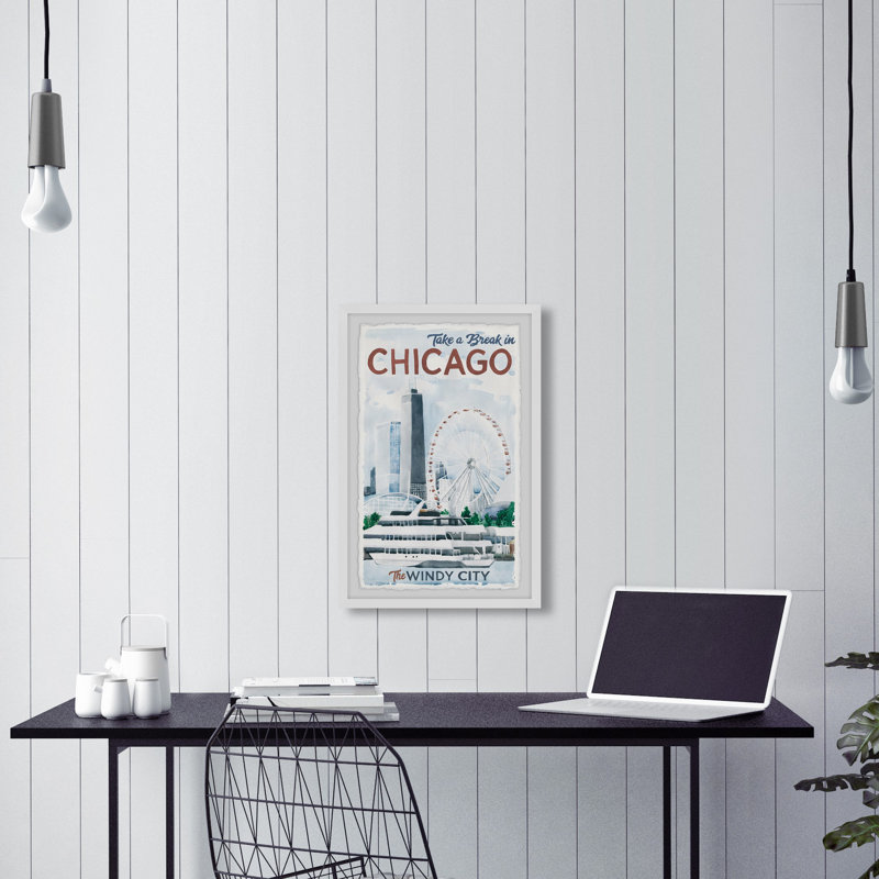 «Take a Break in Chicago», reproduction d'art sur papier encadrée, H 18 po x l 12 po x 1,5 po